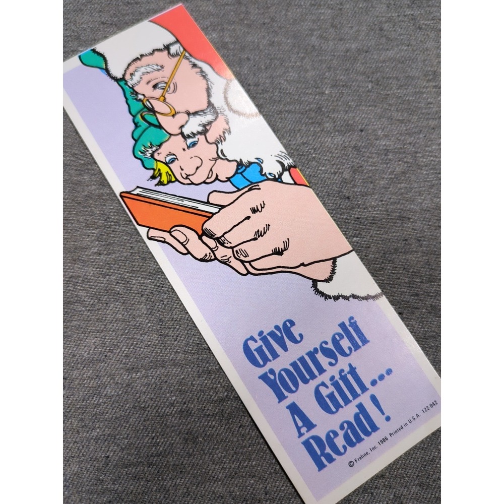 Vintage 1986 Freline Paper Christmas Bookmark Santa Elf Give Yourself Gift‎ Read